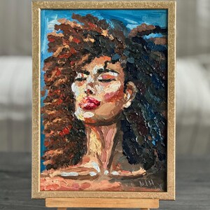 Retrato de mujer, pintura original, pintura empastada, pintura abstracta, lienzo, pintura al óleo 3D, obra de arte semiabstracta de 12 x 8 pulgadas.