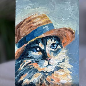 Pintura de gato, arte original de animales, pintura de animales empaste, pintura de gato, lienzo, pintura al óleo 3D, semiabstracta, 6 por 8, pintura de gatito, bellas artes