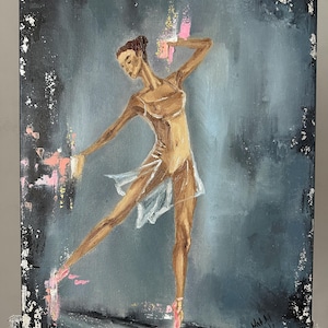 Ballerina Malerei Ballett Original Art Ballerina Impasto Malerei Glitzer Malerei Leinwand 3D Ölgemälde Semi Abstrakt 16 x 20 Wandkunst