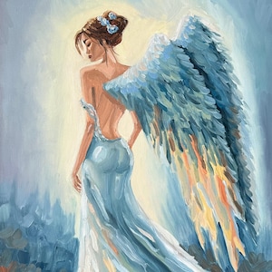 Angel Painting Woman Angel Original Art Angel Impasto Painting Angel Painting Canvas 3d Oil Painting Semi Abstract 16 by 20 Wall Artwork