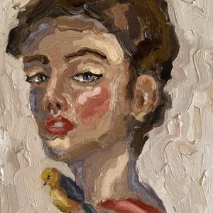 Woman Face Artwork Semi Abstract Portrait Oil Painting Original Art Diverse Woman with Bird Portrait  Woman Face Painting Fine Art
