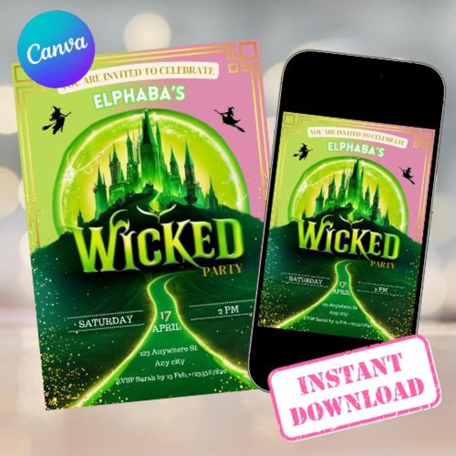 Downloadable Wicked Invitations Wicked Party Invitation, Printable Wizard of Oz Invite, Editable Witch ...