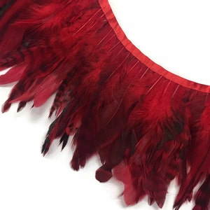 USA SELLER, 1 Yard - Dyed Red Chinchilla Rooster Schlappen Feather Trim Halloween Costume Craft Supply : 3152