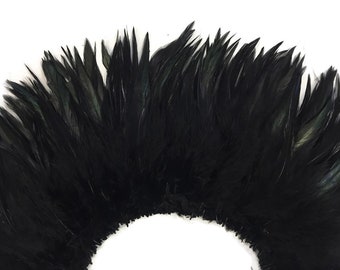 4 Inch Strip - 6-7" Black Strung Chinese Rooster Saddle Feathers Halloween Costume Fly Tying Craft Supply  : 4011