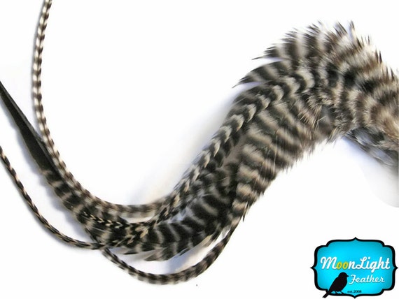 Piume Per Capelli, 6 Pezzi - Extension Per Capelli Di Gallo Grizzly, Spesse E Lunghe, NATURALI: 364 - Italia - Foto 9