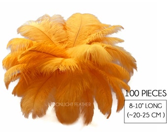 Ostrich Feathers, 100 Pieces - 8-10" Golden Yellow Ostrich Dyed Drab Body Wholesale Feathers (Bulk) Mardi Gras Wedding : 4538