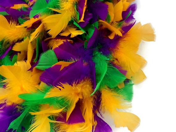 Large Feather Boas, 2 Yards Mardi Gras Multicolor Turkey Flat