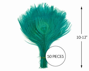 50 Pieces – Peacock Green Bleached & Dyed Peacock Tail Eye Wholesale Feathers (Bulk) 10-12” Long Halloween Craft Supply : 3335