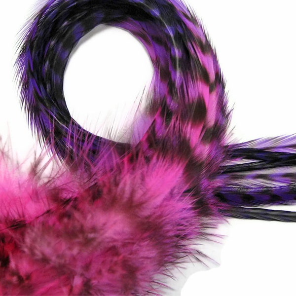4 piezas - Extensiones de cabello de gallo de granja, largas y gruesas, con degradado de Pinkle Blendz, plumas para manualidades de verano: 888