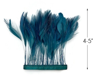 1 Yard - Teal Blue Stripped Rooster Neck Hackle Eyelash Wholesale Feather Trim (Bulk) Millinery Fly Tying Craft Supply: 5162