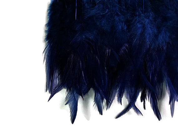 Strung Navy Blue Dyed Rooster Saddle Feathers US Seller
