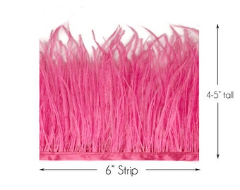 Ostrich Fringe, 6 Inch Strip - Candy Pink Ostrich Fringe Trim Feather Craft DIY Supply Sample : 4245