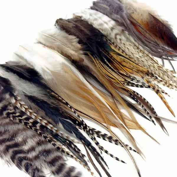 50 Pieces - Natural Tone Short Whiting Farm Rooster Hair Extension Wholesale Feathers (Bulk) Jewelry Craft Supply : 3106