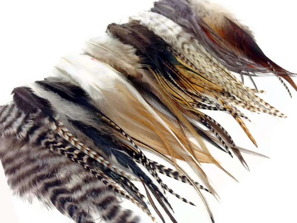 Natural Ginger Grizzly brown Whiting Farms Hackle Feather extensions fluffy 100
