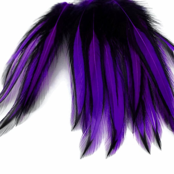 Love Drop Feathers, 10 Pieces - Purple Dyed BLW Laced Long Rooster Cape Whiting Farms Feathers : 3347