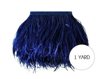 Wholesale Feathers, 1 Yard - Navy Blue Ostrich Fringe Trim Wholesale Feather (Bulk) : 2101