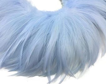 USA SELLER , 4 Inch Strip - Light Blue Strung Rooster Neck Hackle Feathers Fly Tying Millinery Craft Supply : 3907