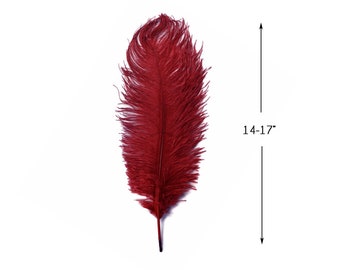 Ostrich Feathers, 10 Pieces - 14-17"  Burgundy Ostrich Dyed Drab Large Body Feathers Centerpiece Carnival Supplier : 3803