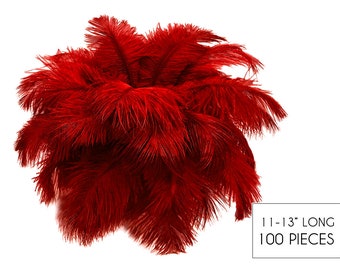 Ostrich Feathers, 100 Pieces - 11-13" Red Ostrich Drabs Wholesale Body Feathers (Bulk) Centerpiece Costume Supply : 3304