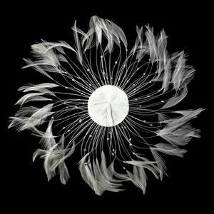 VENDEDOR DE EE. UU., 1 pieza - Placas de plumas de gallo con plumas de gallo rayadas con molinillo de cuentas blancas como la nieve, artículos para bodas Derby de sombrerería: 2192