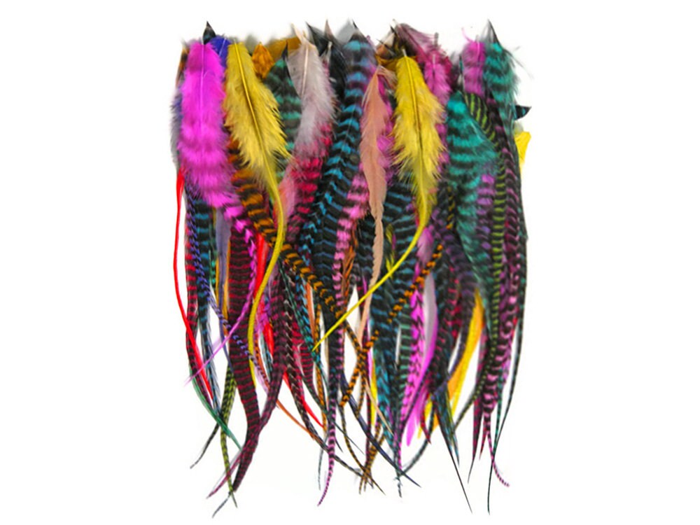50 Pieces - Colorful Thick Long Rooster Saddle Whiting Farm Hair Extension Wholesale Feathers (Bulk) Fly Tying Craft Supply : 2213