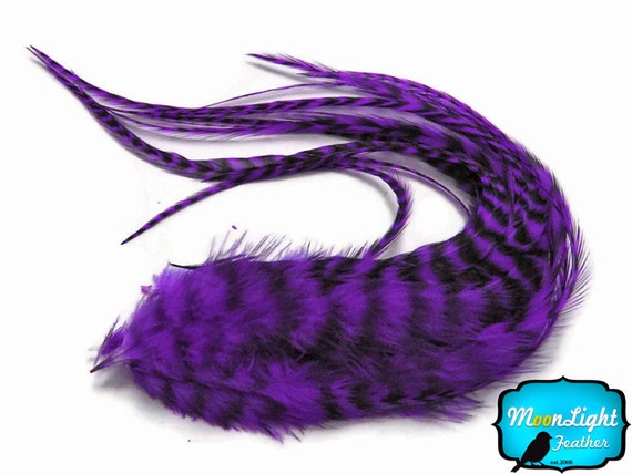 Purple Hair Feathers 6 Pieces Purple Thick Long Grizzly Etsy