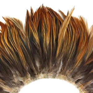 VENDEDOR DE EE. UU., Tira de 4 pulgadas - Plumas de gallo de cuello de gallo ensartadas en horno rojo natural, para atar moscas, artículos de artesanía y sombrerería: 3905