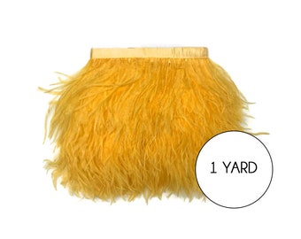 Ostrich Fringe Feathers, 1 Yard - Golden Yellow Ostrich Fringe Trim Wholesale Feather (bulk) Craft Supply : 3163