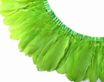 Goose Feather Trim, 1 Yard - Lime Green Dyed Goose Pallet Parried Feather Trim DIY Craft : 3197