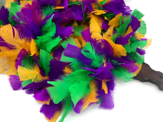 Colorful Feathers for Crafts, 150 Pcs Natural Green Gold Purple Feathers  for DIY Craft Mardi Gras Party Decorations Carnival Costume