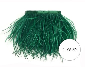 Ostrich Trim, 1 Yard - Hunter Green Ostrich Fringe Trim Wholesale Feather (bulk) Craft Supply : 3863