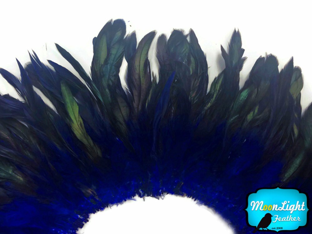 Rooster Feathers 4 Inch Strip Royal Blue Half Bronze Strung | Etsy