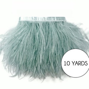 10 Yards - Sage Green Ostrich Fringe Trim Wholesale Feather (Bulk) Halloween Prom Wedding Costume Craft : 5146