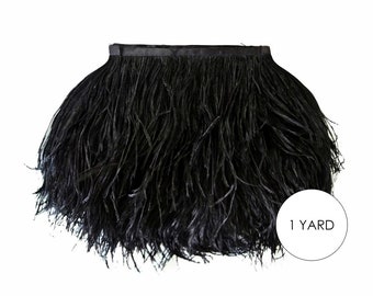 Black Ostrich Fringe, 1 Yard - Black Ostrich Fringe Trim Wholesale Feather (Bulk) : 2116