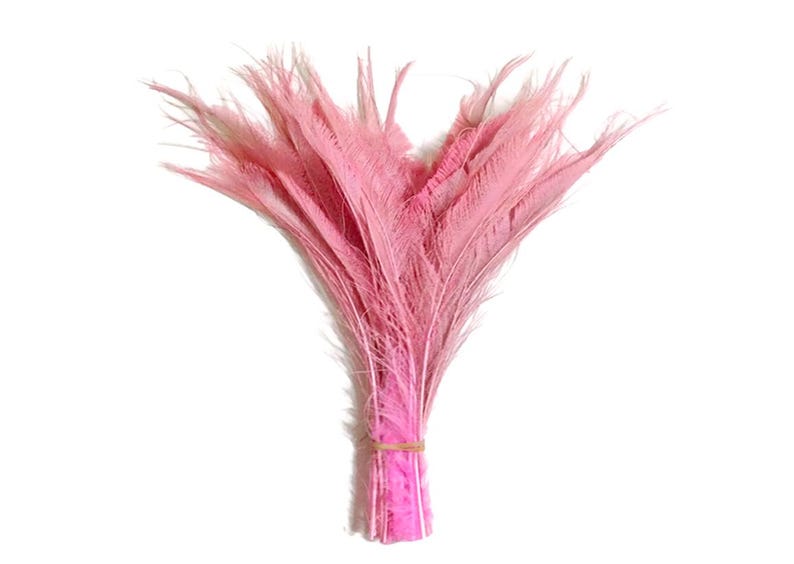 USA SELLER, 5 Pieces - 10-12" Baby Pink Bleached & Dyed Peacock Swords Cut Feathers Wedding Boho Fly Tying Decor Supply : 3563 image 2
