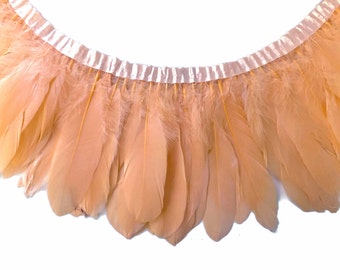 Goose Feather Trim, 1 Yard - Peach Dyed Goose Pallet Parried Feather Trim DIY Craft : 3144