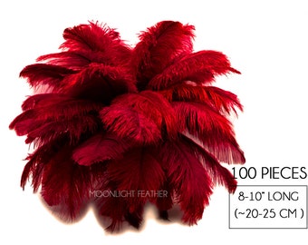 USA Plumes, 100 Pieces - 8-10" Burgundy Ostrich Dyed Drab Body Wholesale Feathers (Bulk) Prom Wedding : 4539