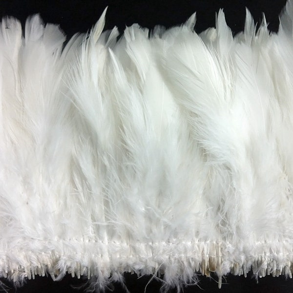 4 Inch Strip - Natural White Strung Rooster Schlappen Feathers Costume Design Fly Tying Supply : 433