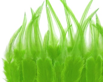 1 Dozen - Short Solid Lime Green Whiting Farm Rooster Saddle Hair Extension Feathers Craft Supply : 811