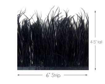 Plumas de avestruz negras, tira de 15 cm - Flecos de avestruz negros, plumas para manualidades, suministros de bricolaje, muestra: 240