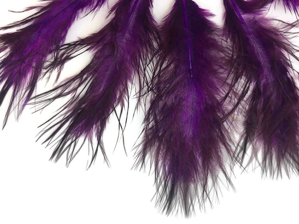 Mini Feathers, 1 Dozen - Solid Purple & Black Rooster Chickabou Fluff ...