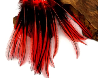 Red Laced Pointy Feathers, 10 Pieces - Red Dyed BLW Laced Long Rooster Cape Whiting Farms Feathers Craft Supply : 2203