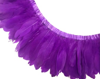 Goose Feather Trim, 1 Yard - Purple Dyed Goose Pallet Parried Feather Trim DIY Craft : 1235