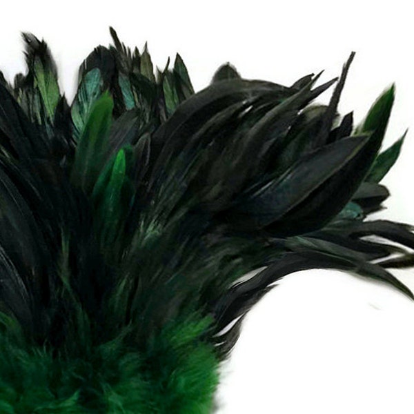 4 Inch Strip - Kelly Green Dyed Half Bronze Strung Rooster Schlappen Feathers Halloween Costume Mardi Gras Craft Supply : 688
