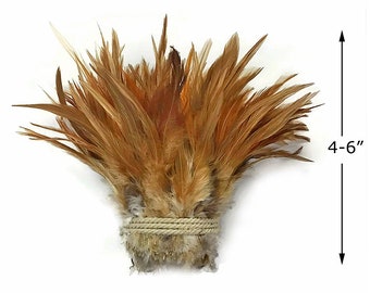 1 Yard - 4-6" Natural Red Strung Chinese Rooster Saddle Wholesale Feathers (Bulk) Halloween Fly Tying Craft Supply : 3332