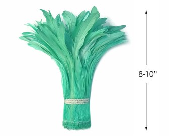 1/2 Yard - 8-10" Mint Green Strung Natural Bleach & Dyed Rooster Coque Tail Wholesale Feathers (Bulk) Mardi Gras Craft Supply : 3953