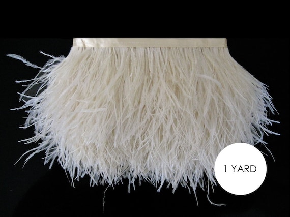 Ivory Ostrich Feathers, 1 Yard Ivory Ostrich Fringe Trim Wholesale