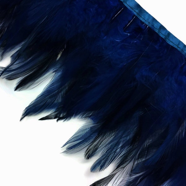 Garniture de coq, 1 Yard - coq bleu marine col Hackle selle plume gros garniture fournitures : 3175