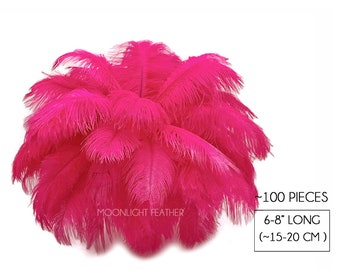Ostrich feathers, 100 Pieces - 6-8" Hot Pink Dyed Ostrich Drabs Body Plumage Wholesale Feathers (bulk) : 1433