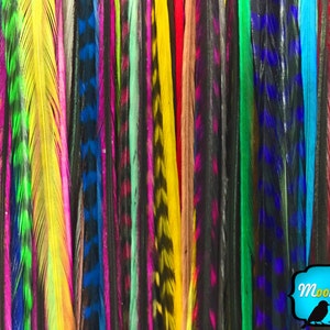 Super Long Feathers,30 Pieces Wholesale XL Thin Long Mix Rooster Hair Extension Feathers bulk : 3638 image 2